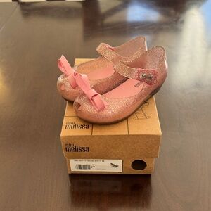 Mini Melissa Sparkle Mary Jane Shoes with Pink Bow